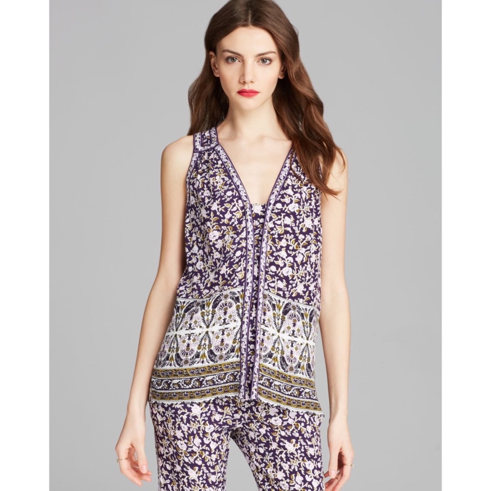Rebecca Taylor Purple Floral Paisley Sleeveless Blouse Tank Top